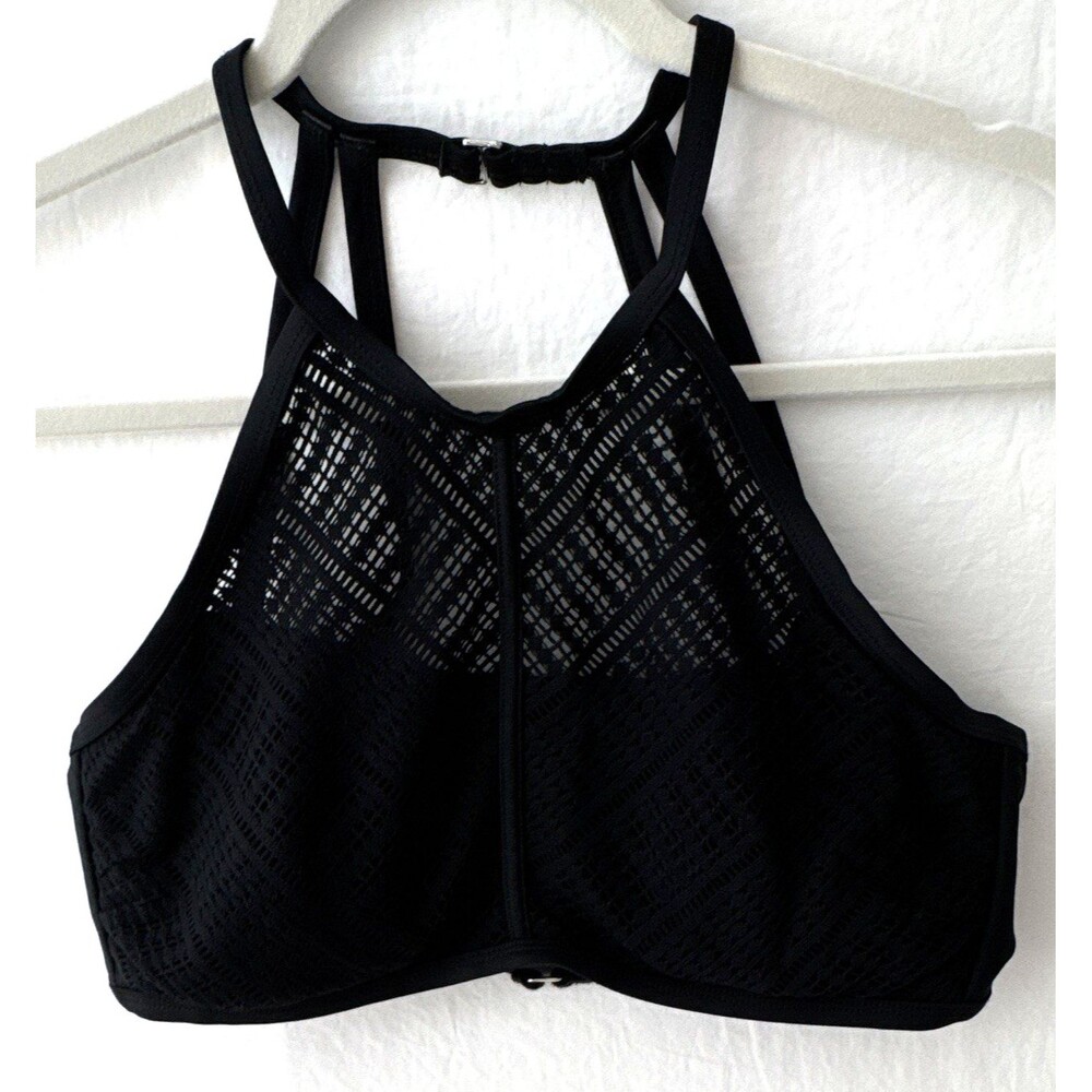 NWOT Swimsuits For All Womens 12 Black Crochet Racerback Bikini Top Lined